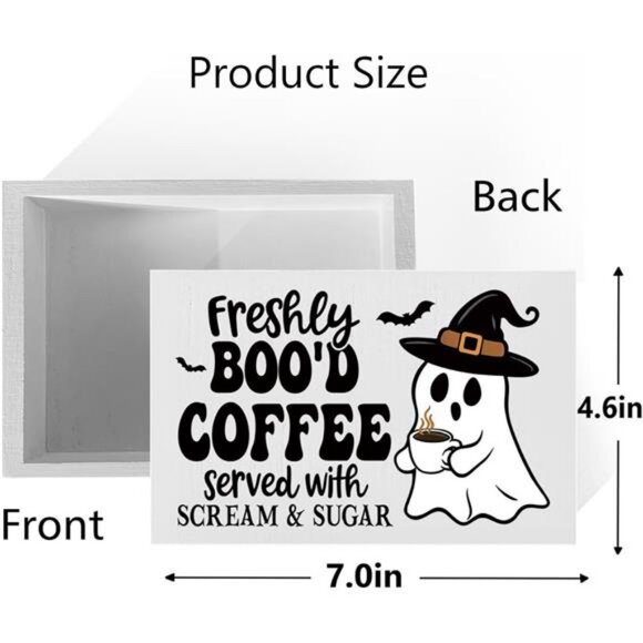 Cute Halloween Kitchen Decor Wood Box Coffee Bar Sign Halloween Signs Indoor - Picture 3 of 7